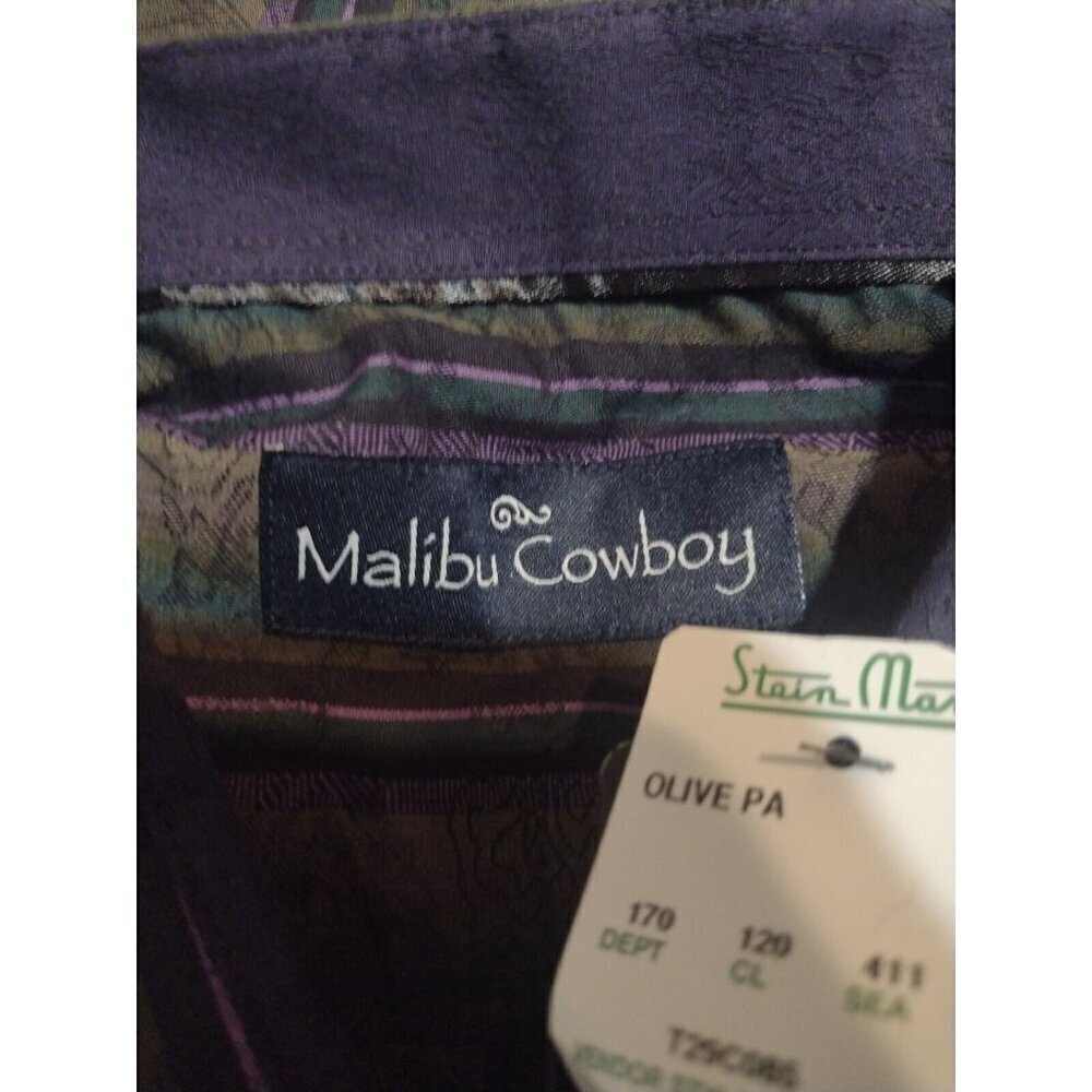 New MEN'S Malibu Cowboy 2XL Shirt Long Sleeve Multicolor Stripe Western Button - Picture 8 of 11